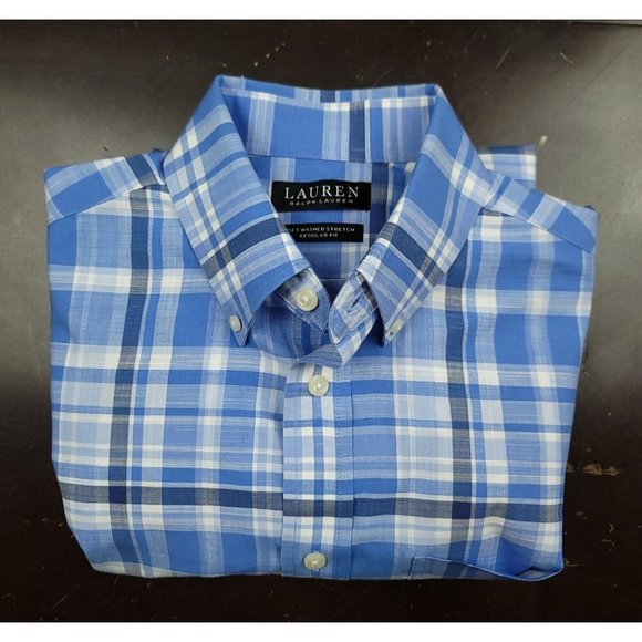 Ralph Lauren Mens S Shirt Black Label Button Down Blue Plaid Soft Washed Stretch - Picture 3 of 11